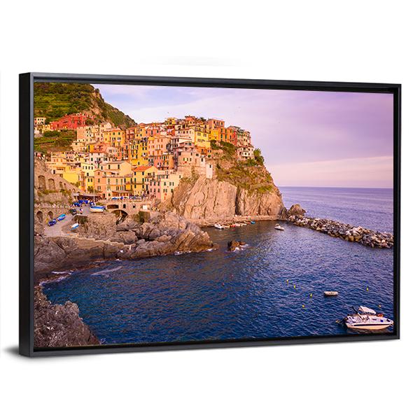Village Of Cinque Terre National Park At Coast Of Italy Canvas Wall Art-5 Horizontal-Gallery Wrap-22" x 12"-Tiaracle