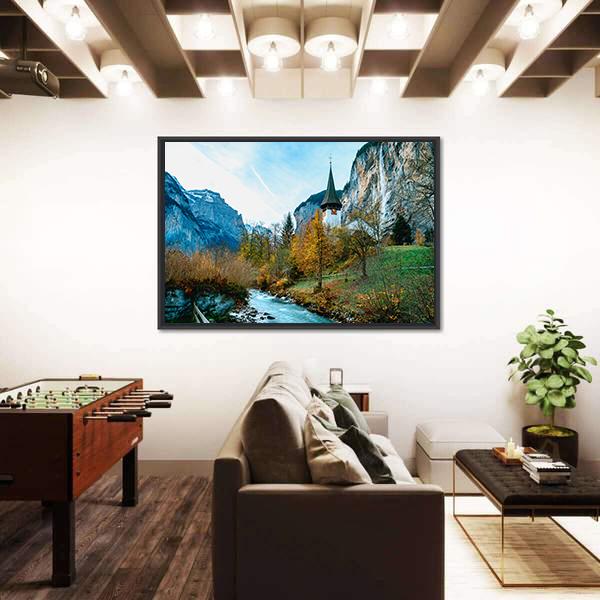 Village Of Lauterbrunnen In Swiss Alps Canvas Wall Art-3 Horizontal-Gallery Wrap-25" x 16"-Tiaracle