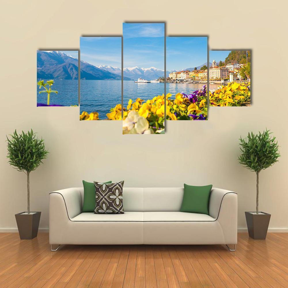 Village On Lake Como Canvas Wall Art-5 Star-Gallery Wrap-62" x 32"-Tiaracle