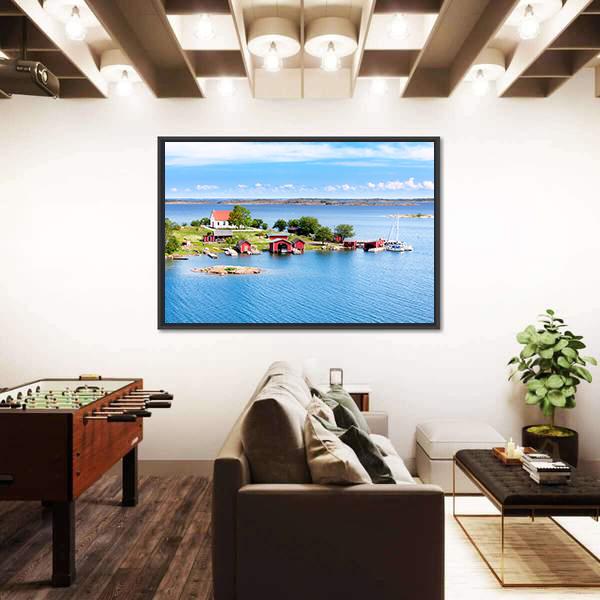 Village With Red Buildings In Finnish Archipelago Canvas Wall Art-3 Horizontal-Gallery Wrap-25" x 16"-Tiaracle