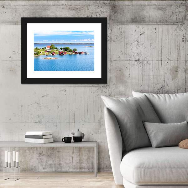 Village With Red Buildings In Finnish Archipelago Canvas Wall Art-5 Horizontal-Gallery Wrap-22" x 12"-Tiaracle