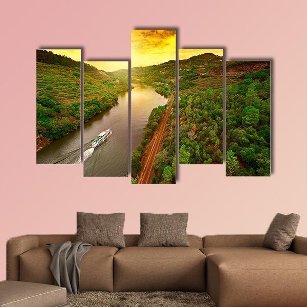 Vineyards In The Valley Of The River Douro In Portugal Canvas Wall Art-5 Pop-Gallery Wrap-47" x 32"-Tiaracle