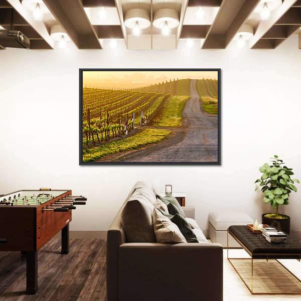 Vineyards Landscape At Sunrise In California Vertical Canvas Wall Art-3 Vertical-Gallery Wrap-12" x 25"-Tiaracle