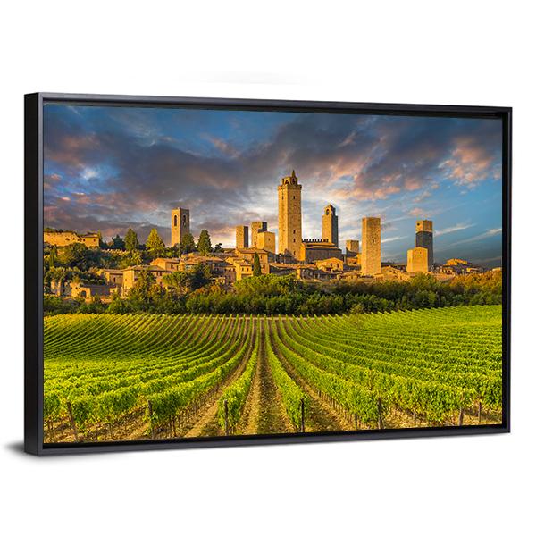 Vineyards Of San Gimignano In Tuscany Canvas Wall Art-3 Horizontal-Gallery Wrap-25" x 16"-Tiaracle