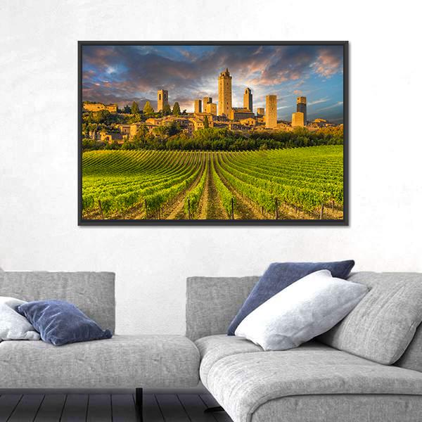 Vineyards Of San Gimignano In Tuscany Canvas Wall Art-3 Horizontal-Gallery Wrap-25" x 16"-Tiaracle