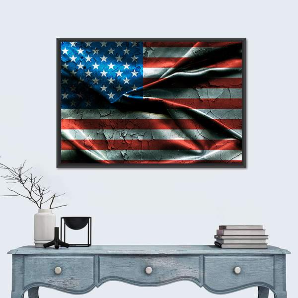 Vintage American Flag Canvas Wall Art-1 Piece-Floating Frame-24" x 16"-Tiaracle