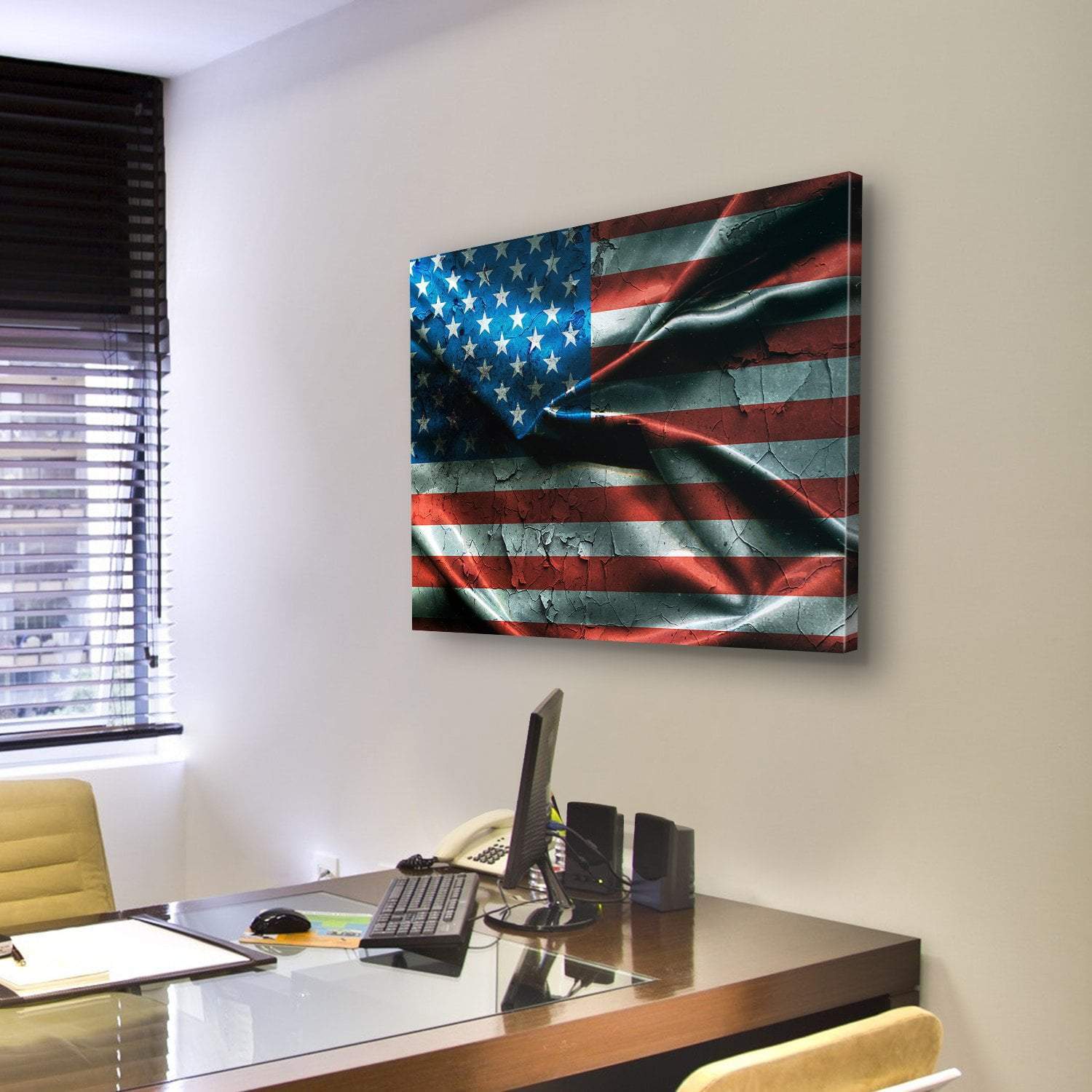 Vintage American Flag Canvas Wall Art-3 Horizontal-Gallery Wrap-25" x 16"-Tiaracle