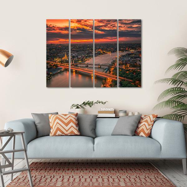 Vintage Bridge With Sunset Sky Canvas Wall Art-4 Horizontal-Gallery Wrap-34" x 24"-Tiaracle