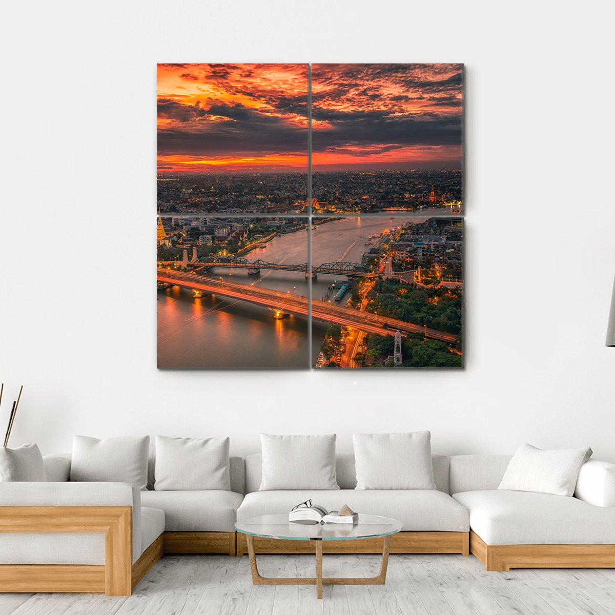 Vintage Bridge With Sunset Sky Canvas Wall Art-4 Square-Gallery Wrap-17" x 17"-Tiaracle