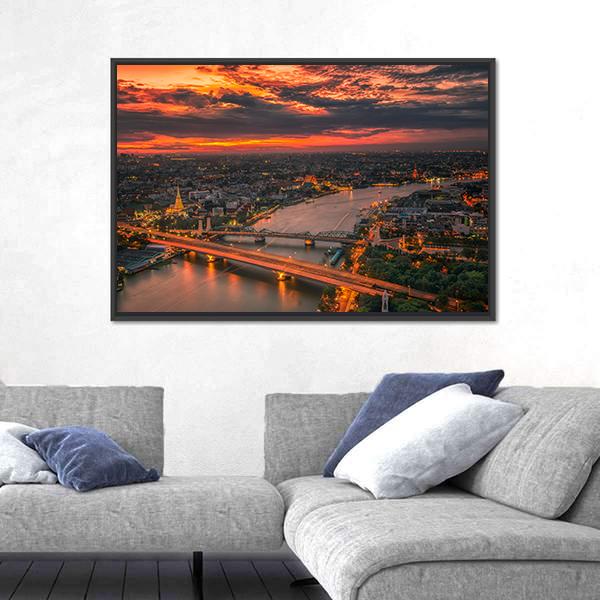 Vintage Bridge With Sunset Sky Canvas Wall Art-5 Horizontal-Gallery Wrap-22" x 12"-Tiaracle
