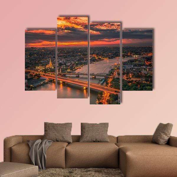 Vintage Bridge With Sunset Sky Canvas Wall Art-4 Pop-Gallery Wrap-50" x 32"-Tiaracle