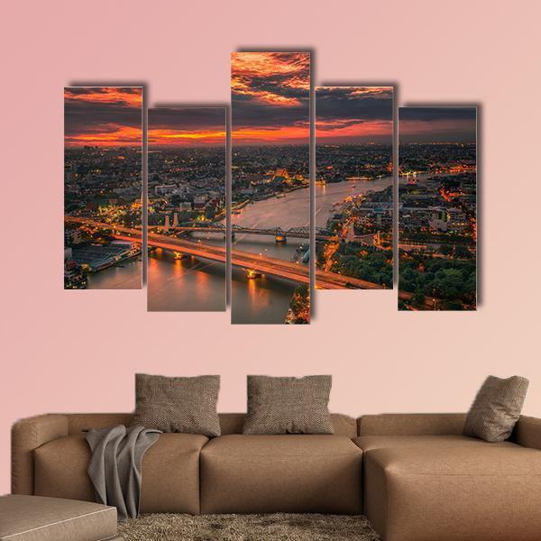 Vintage Bridge With Sunset Sky Canvas Wall Art-5 Pop-Gallery Wrap-47" x 32"-Tiaracle