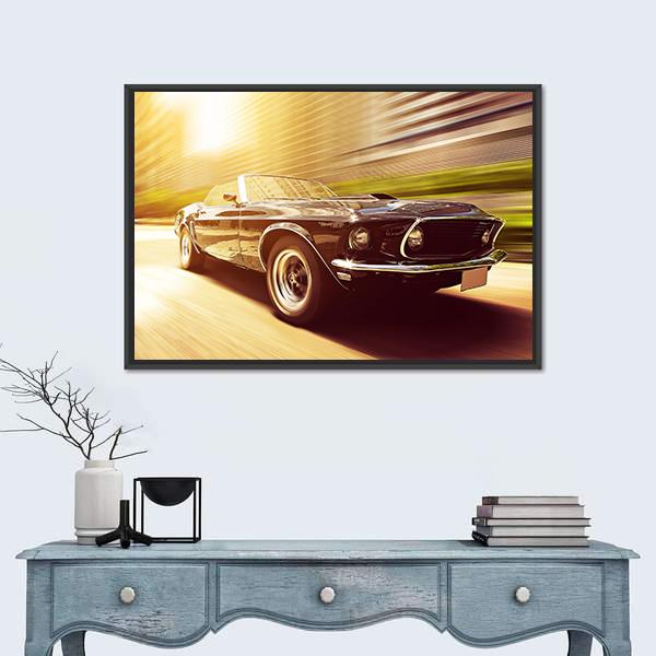 Vintage Car In Blur Motion Canvas Wall Art-1 Piece-Floating Frame-24" x 16"-Tiaracle