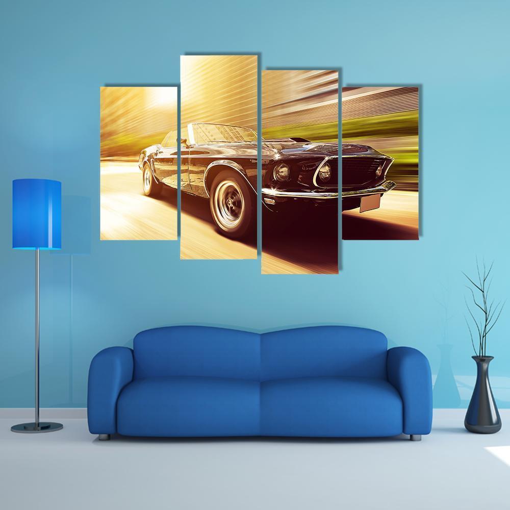 Vintage Car In Blur Motion Canvas Wall Art-4 Pop-Gallery Wrap-50" x 32"-Tiaracle