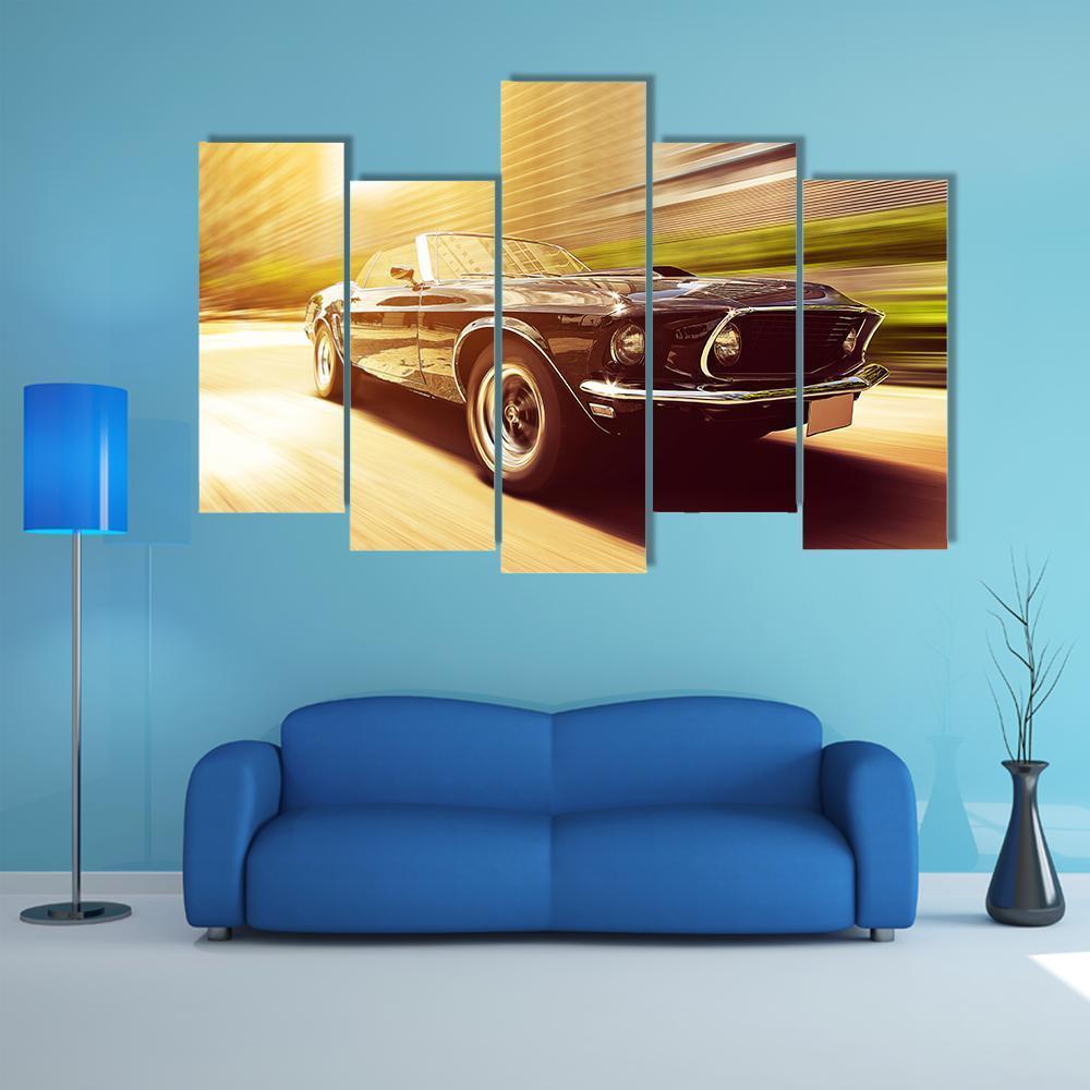 Vintage Car In Blur Motion Canvas Wall Art-5 Pop-Gallery Wrap-47" x 32"-Tiaracle