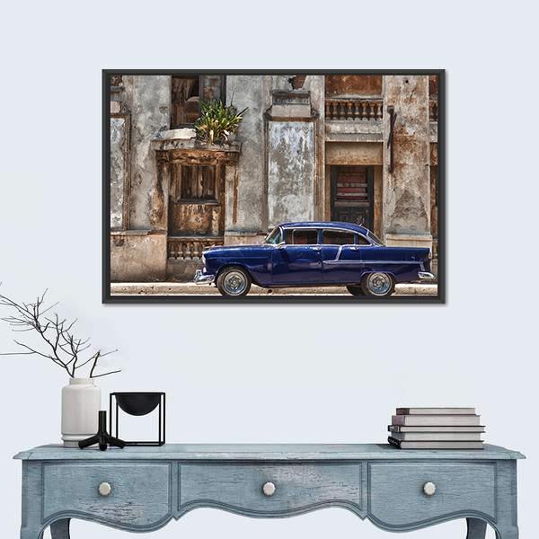 Vintage Car In Havana Canvas Wall Art-1 Piece-Floating Frame-24" x 16"-Tiaracle