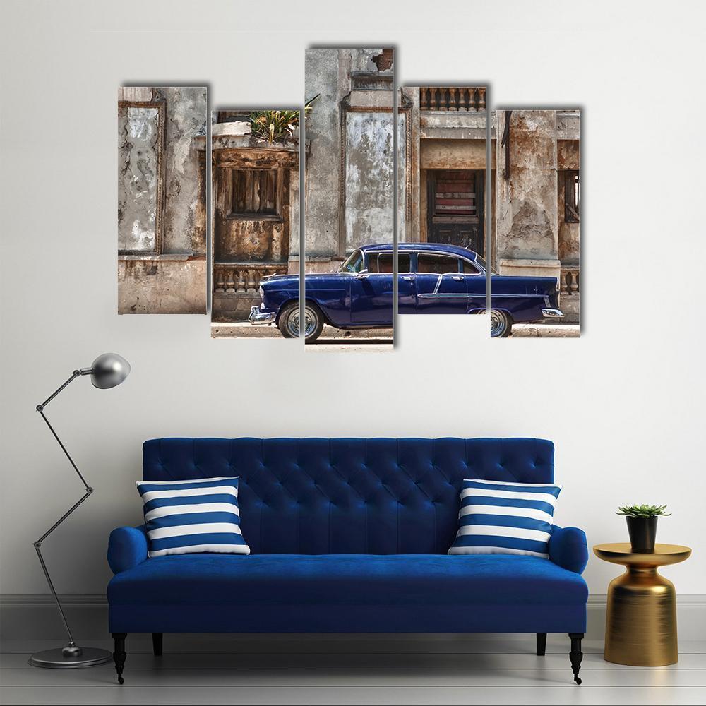 Vintage Car In Havana Canvas Wall Art-5 Pop-Gallery Wrap-47" x 32"-Tiaracle