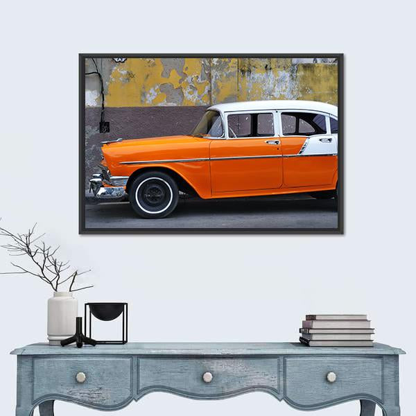 Vintage Car On The Streets Of Havana Canvas Wall Art-1 Piece-Floating Frame-24" x 16"-Tiaracle