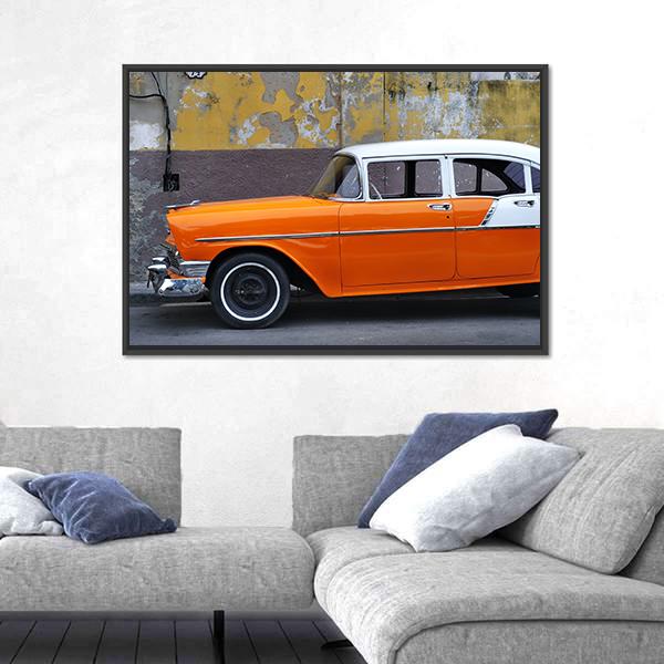 Vintage Car On The Streets Of Havana Canvas Wall Art-3 Horizontal-Gallery Wrap-25" x 16"-Tiaracle
