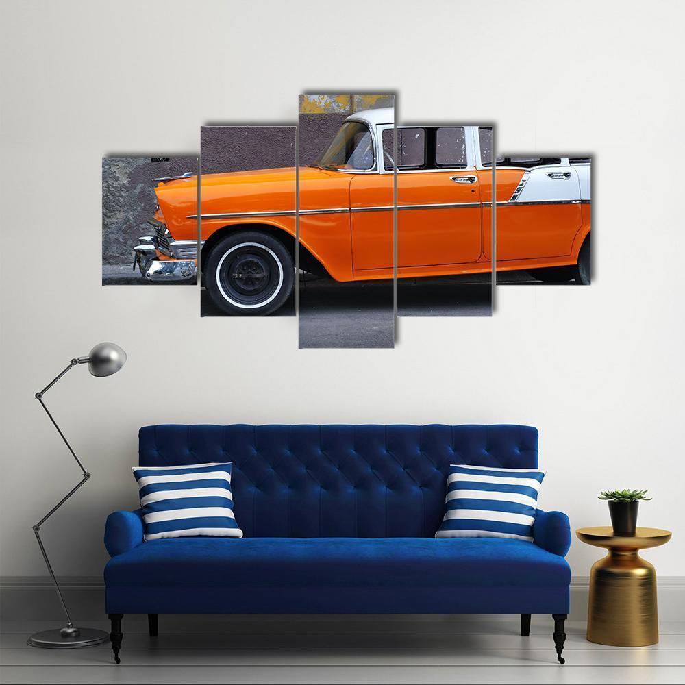 Vintage Car On The Streets Of Havana Canvas Wall Art-5 Star-Gallery Wrap-62" x 32"-Tiaracle