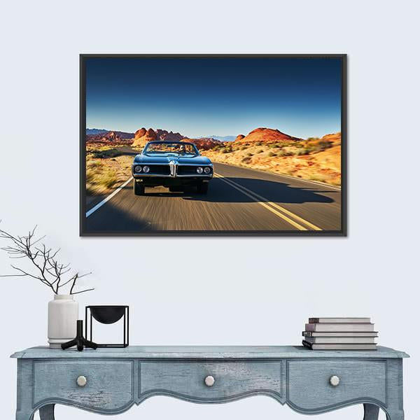 Vintage Car Through Desert Panoramic Canvas Wall Art-1 Piece-36" x 12"-Tiaracle