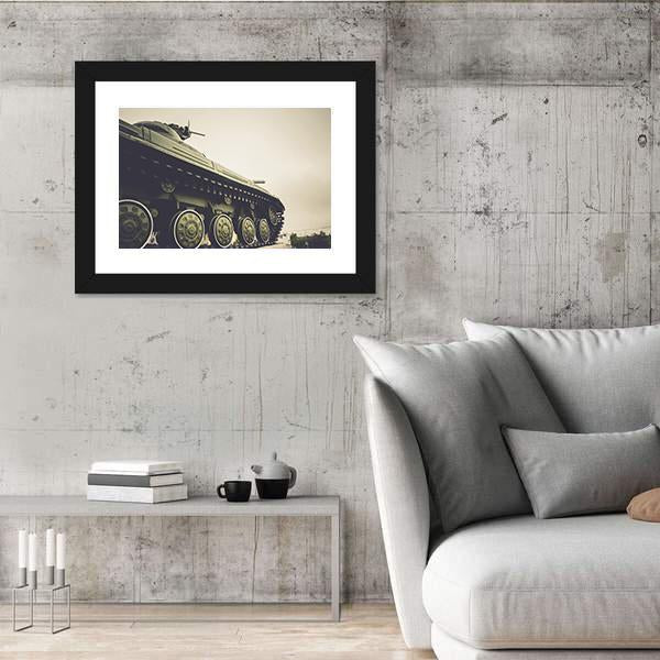 Vintage Military Tank In Fog Canvas Wall Art-3 Horizontal-Gallery Wrap-25" x 16"-Tiaracle