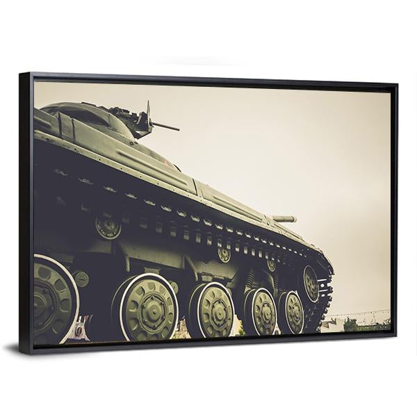 Vintage Military Tank In Fog Canvas Wall Art-3 Horizontal-Gallery Wrap-25" x 16"-Tiaracle