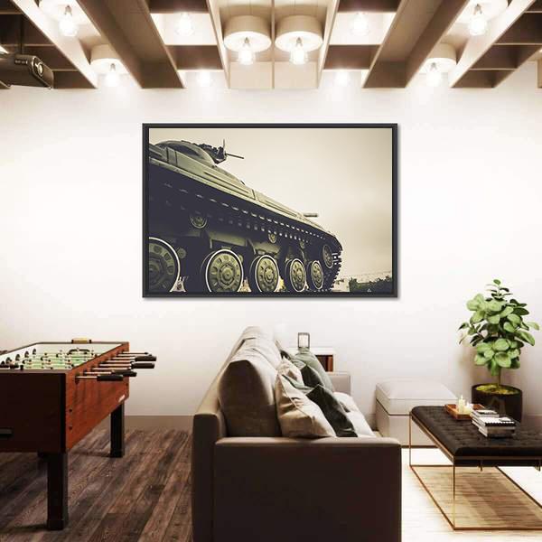 Vintage Military Tank In Fog Canvas Wall Art-3 Horizontal-Gallery Wrap-25" x 16"-Tiaracle