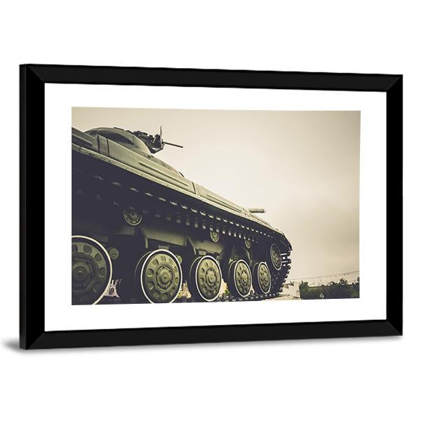 Vintage Military Tank In Fog Canvas Wall Art-3 Horizontal-Gallery Wrap-25" x 16"-Tiaracle