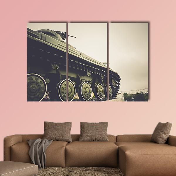 Vintage Military Tank In Fog Canvas Wall Art-3 Horizontal-Gallery Wrap-25" x 16"-Tiaracle
