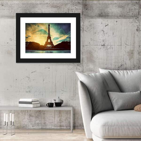 Vintage Retro Style Of Eiffel Tower Paris France Canvas Wall Art-3 Horizontal-Gallery Wrap-25" x 16"-Tiaracle