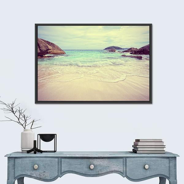 Vintage Style Blue Sea Canvas Wall Art-1 Piece-Floating Frame-24" x 16"-Tiaracle
