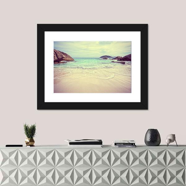 Vintage Style Blue Sea Canvas Wall Art-1 Piece-Framed Print-20" x 16"-Tiaracle