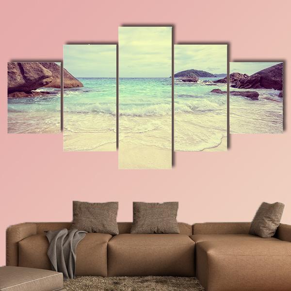 Vintage Style Blue Sea Canvas Wall Art-5 Star-Gallery Wrap-62" x 32"-Tiaracle