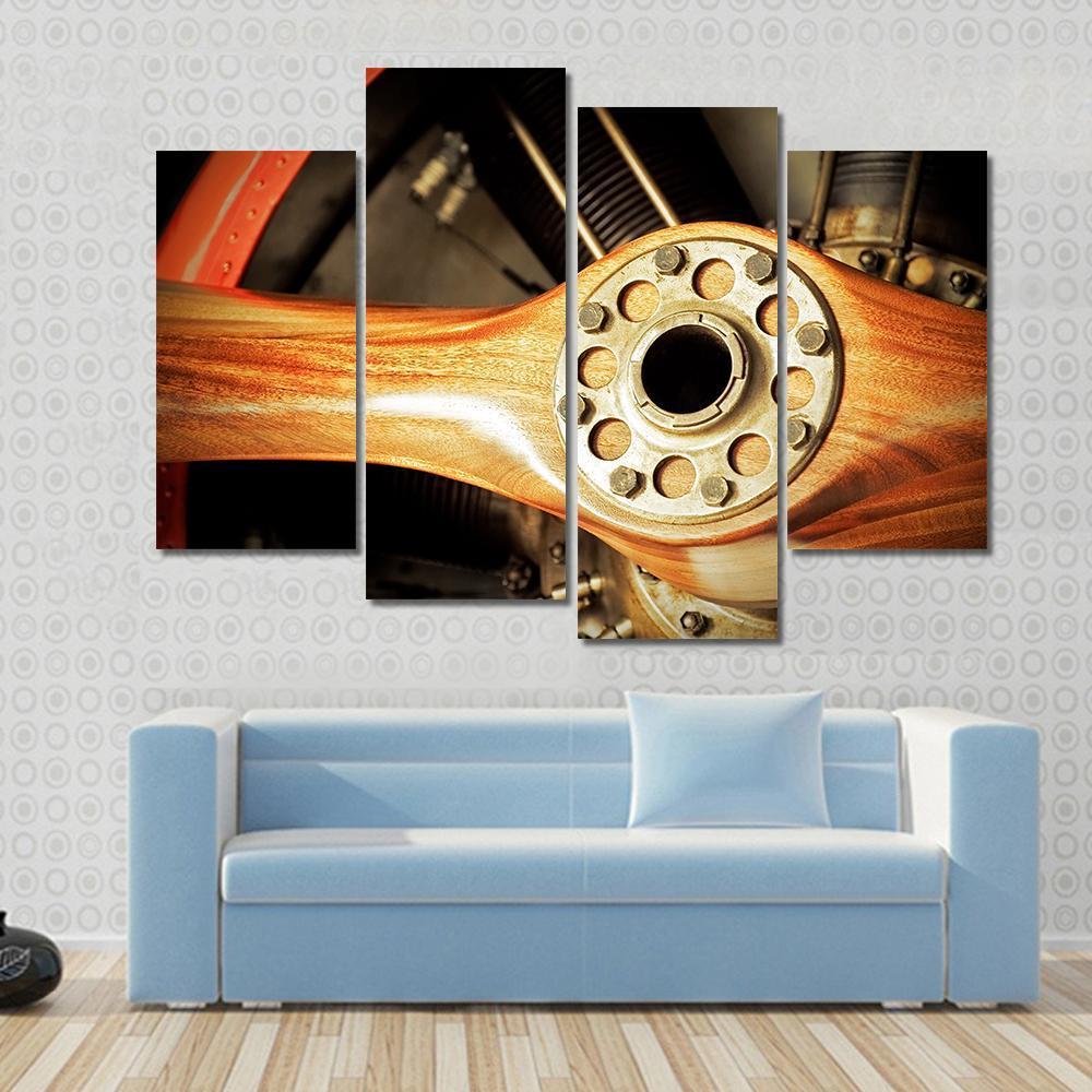 Vintage Wooden Aircraft Propeller And Engine Cylinders Canvas Wall Art-4 Pop-Gallery Wrap-50" x 32"-Tiaracle