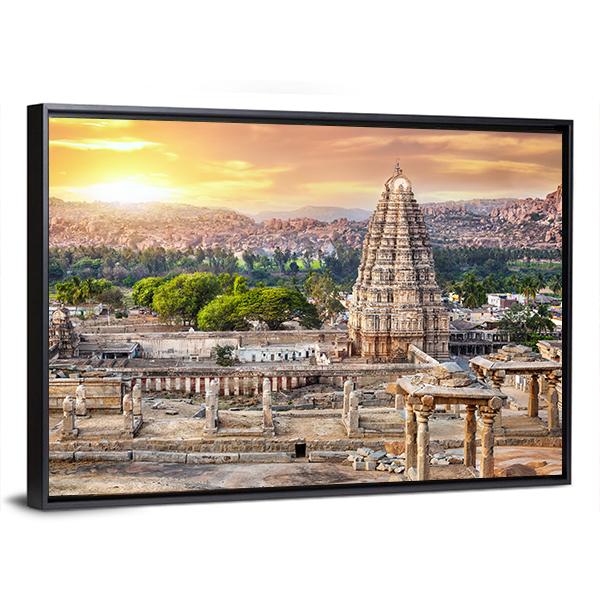 Virupaksha Temple At Sunset In India Canvas Wall Art-3 Horizontal-Gallery Wrap-25" x 16"-Tiaracle