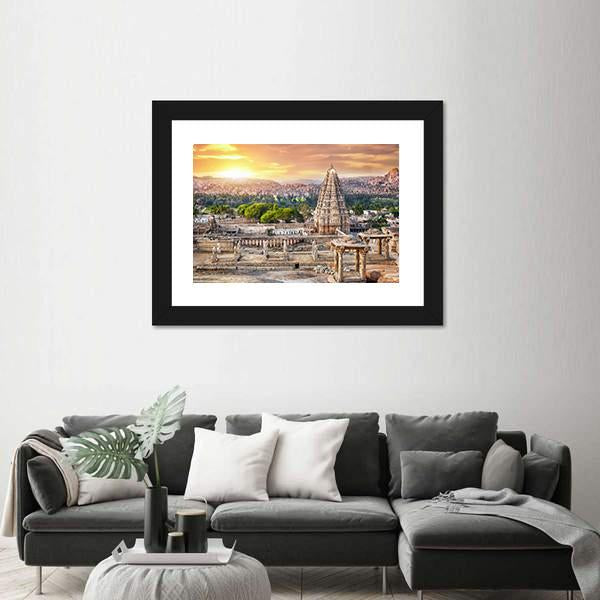 Virupaksha Temple At Sunset In India Canvas Wall Art-5 Horizontal-Gallery Wrap-22" x 12"-Tiaracle
