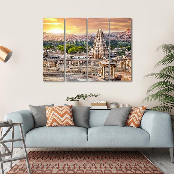 Virupaksha Temple At Sunset In India Canvas Wall Art-4 Horizontal-Gallery Wrap-34" x 24"-Tiaracle