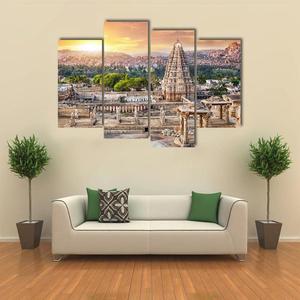Virupaksha Temple At Sunset In India Canvas Wall Art-4 Pop-Gallery Wrap-50" x 32"-Tiaracle
