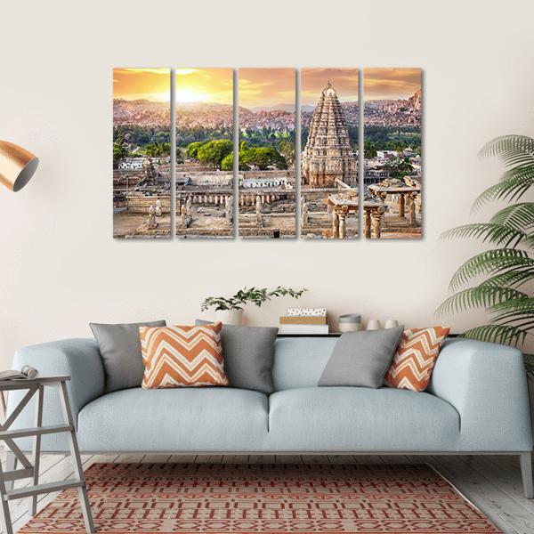 Virupaksha Temple At Sunset In India Canvas Wall Art-5 Horizontal-Gallery Wrap-22" x 12"-Tiaracle