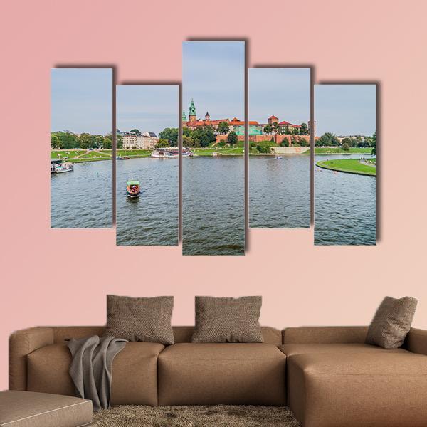 Vistula River In Front Of Wawel Castle Canvas Wall Art-5 Pop-Gallery Wrap-47" x 32"-Tiaracle