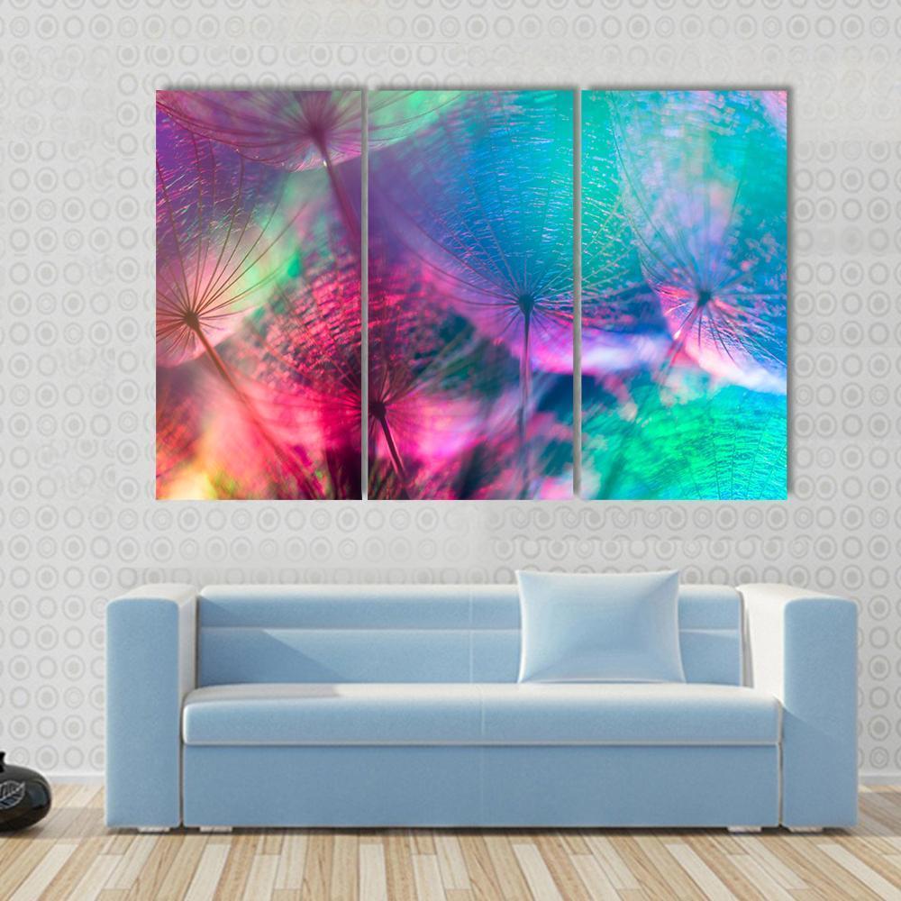 Vivid Color Abstract Dandelion Flower Canvas Wall Art-3 Horizontal-Gallery Wrap-37" x 24"-Tiaracle