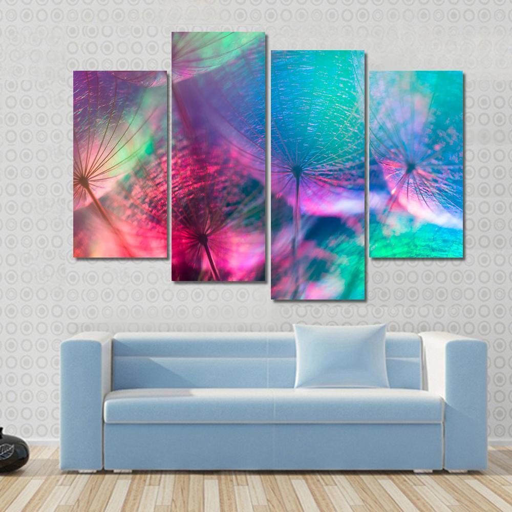 Vivid Color Abstract Dandelion Flower Canvas Wall Art-4 Pop-Gallery Wrap-50" x 32"-Tiaracle