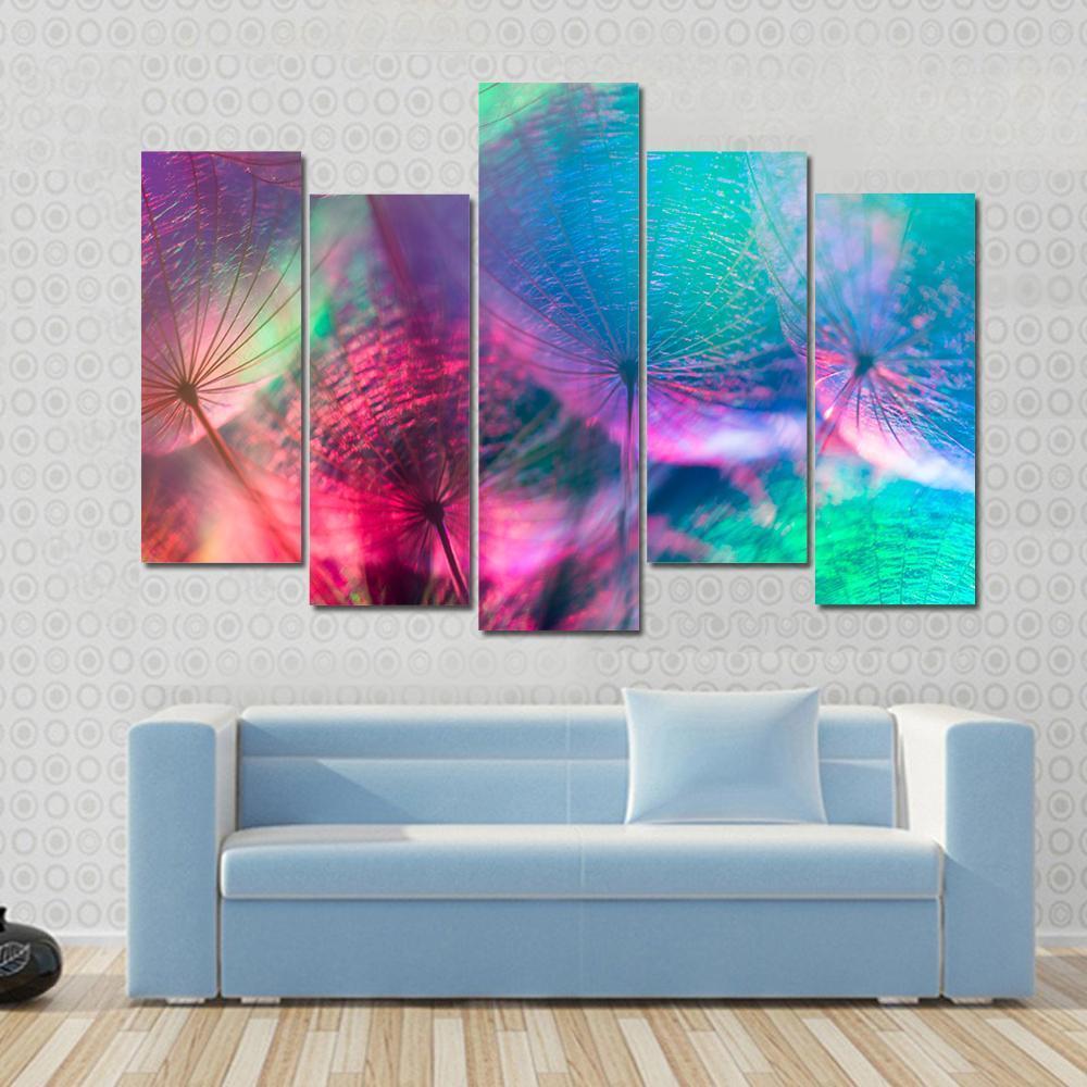 Vivid Color Abstract Dandelion Flower Canvas Wall Art-5 Pop-Gallery Wrap-47" x 32"-Tiaracle