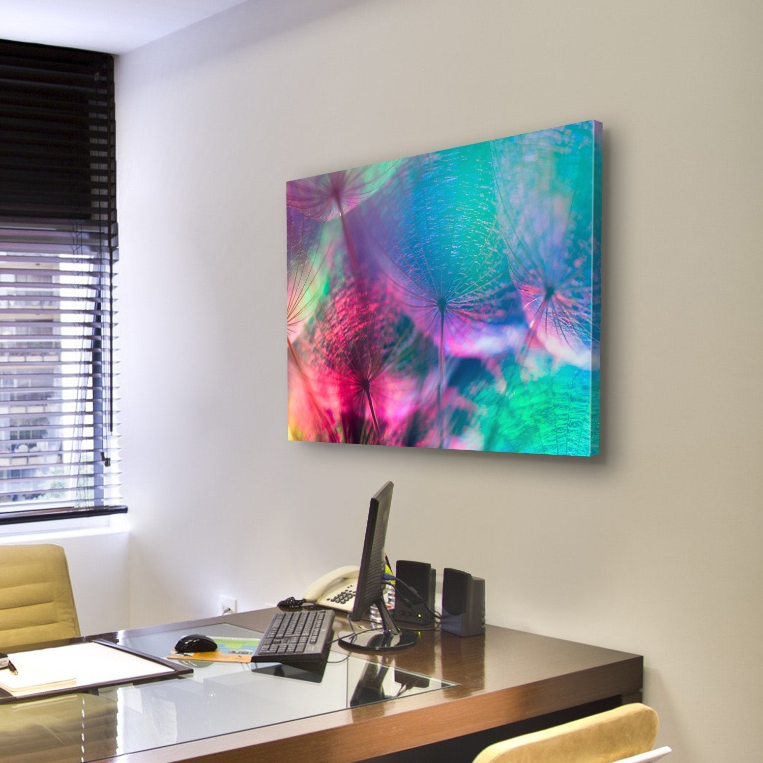 Vivid Color Abstract Dandelion Flower Canvas Wall Art-3 Horizontal-Gallery Wrap-25" x 16"-Tiaracle