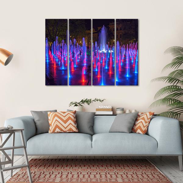 Vivid Color Fountain Water Canvas Wall Art-4 Horizontal-Gallery Wrap-34" x 24"-Tiaracle