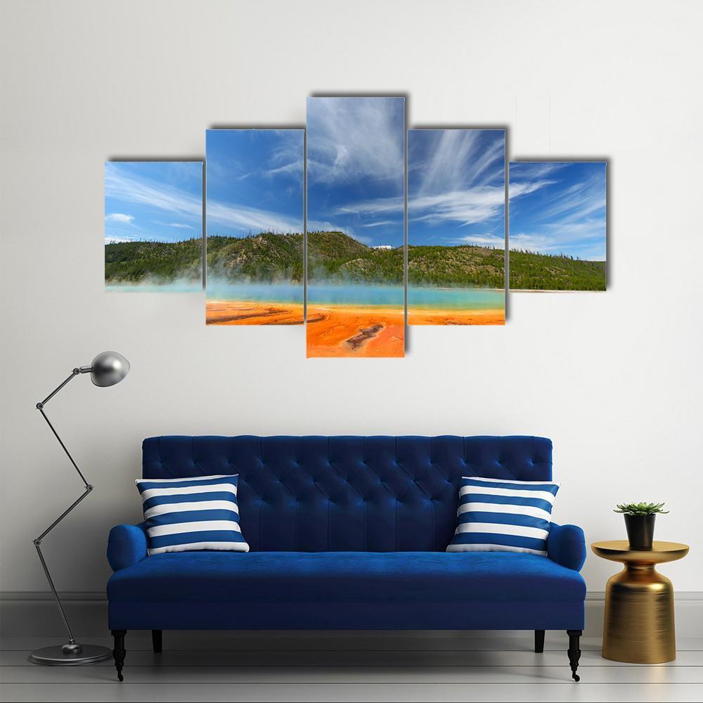 Vivid Colors Of Grand Prismatic Spring Canvas Wall Art-5 Star-Gallery Wrap-62" x 32"-Tiaracle