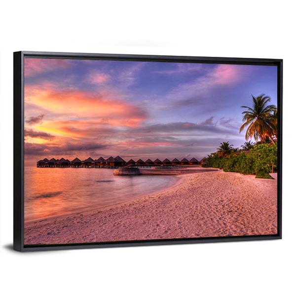 Vivid Sunset Over Beach Canvas Wall Art-3 Horizontal-Gallery Wrap-25" x 16"-Tiaracle