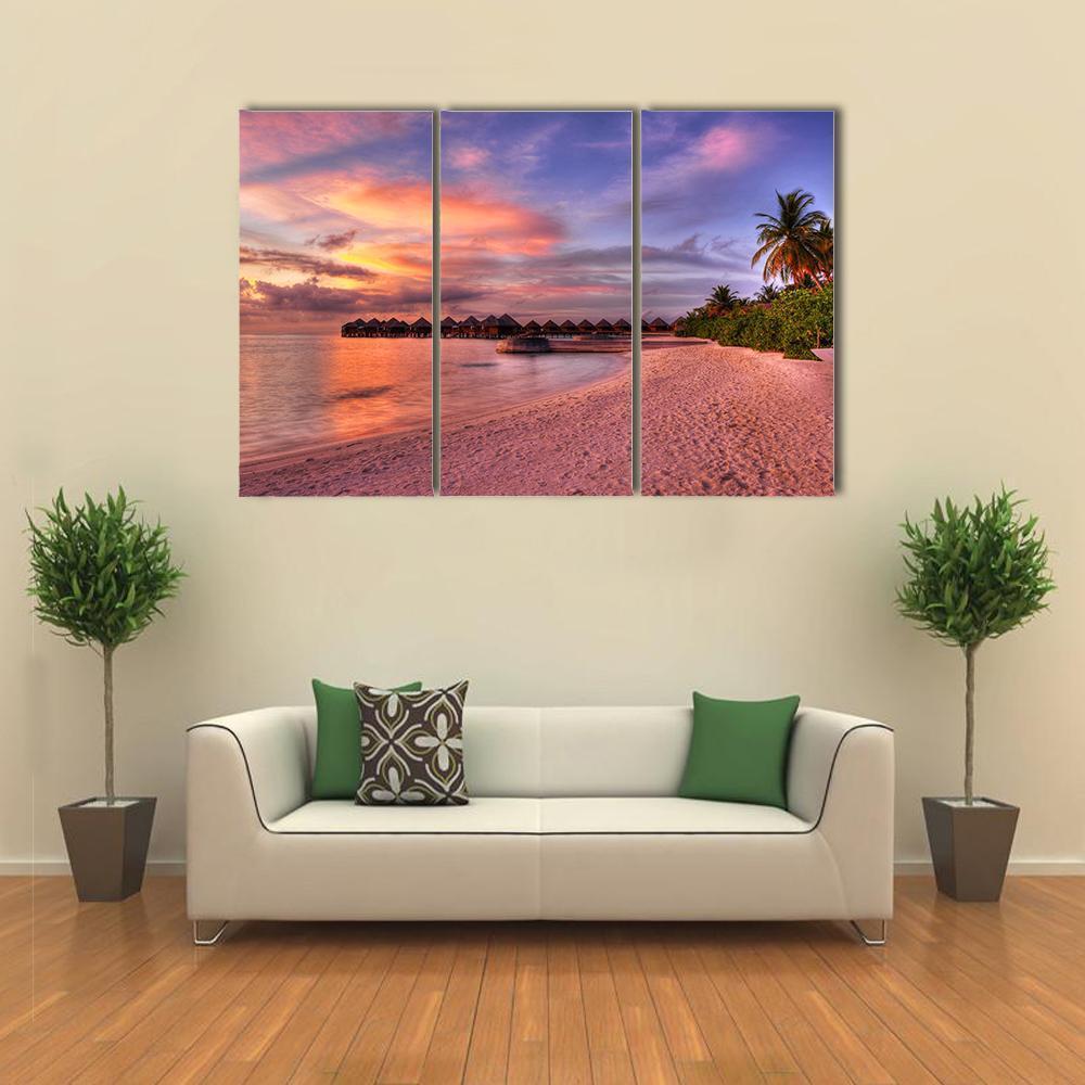 Vivid Sunset Over Beach Canvas Wall Art-3 Horizontal-Gallery Wrap-37" x 24"-Tiaracle