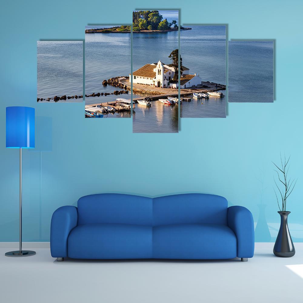 Vlacherna Monastery Church In Greece Canvas Wall Art-5 Star-Gallery Wrap-62" x 32"-Tiaracle